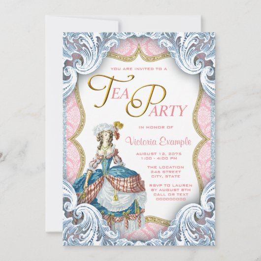 Invitation Marie Antoinette Anniversaire Tea Party (Devant)