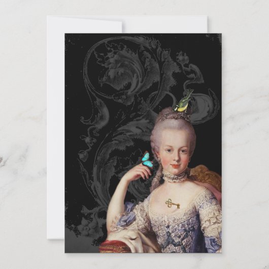 Invitation Marie Antoinette élégante sur Anniversaire noir  (Dos)