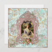 Invitation Marie Antoinette et Roses roses (Devant / Derrière)