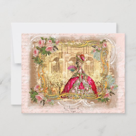 Invitation Marie Antoinette fête en rose à Versailles (Devant)