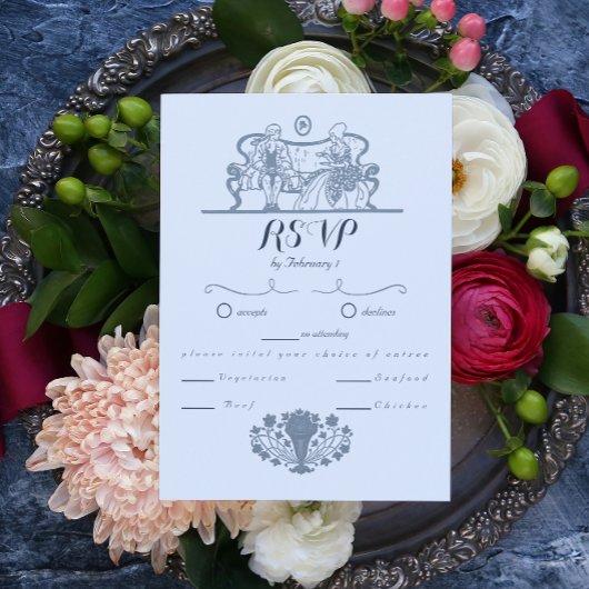 Invitation Marie Antoinette Inspiré Rococo Blue Wedding RSVP