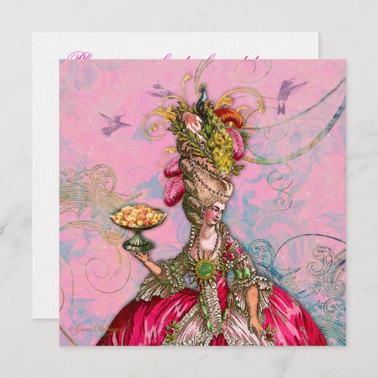 Invitation Marie Antoinette Qu'ils mangent de la gâteau (Devant / Derrière)
