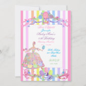 Invitation Marie Antoinette rayures de bonbons pastels frança (Devant)
