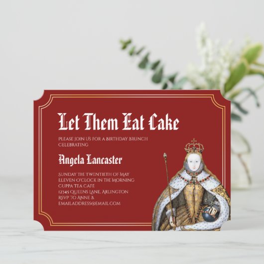 Invitation Marie Antoinette Red Anniversaire Brunch Party (Debout devant)