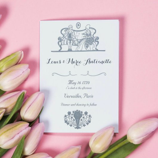 Invitation Marie Antoinette Rococo Dusty Mariage bleu