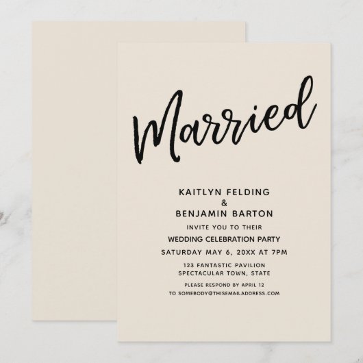 Invitation "Marié" Décontracté Script Typographie Réception C (Devant / Derrière)