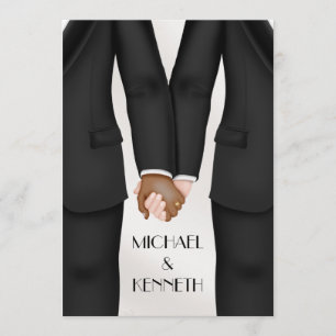 Invitation Marié élégant de mariage gay tenant la main Ethniq
