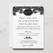 Invitation Marié rouge de jeune mariée de squelettes de (Dos)