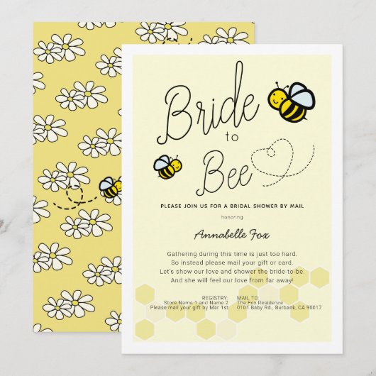 Invitation Mariée à Abeille Fête des mariées jaune clair par  (Devant / Derrière)