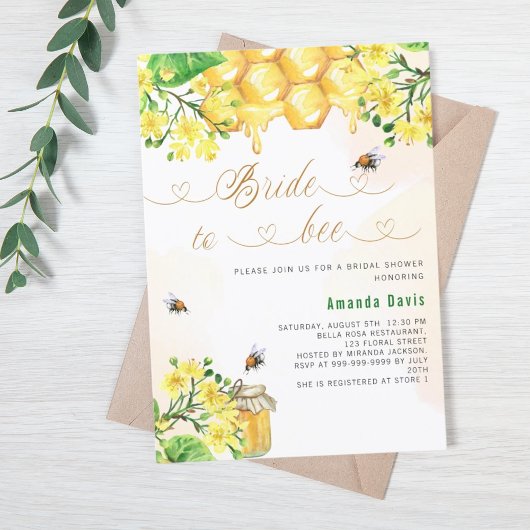 Invitation Mariée à abeille jaune floral nid d'abeille douche