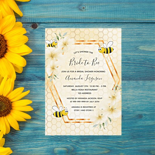 Invitation Mariée à abeille jaune tropical fleuri nuptiale do