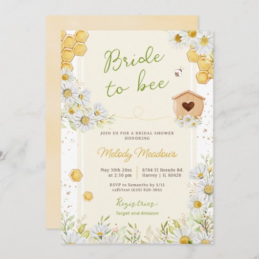 Invitation Mariée à Bee Honey Bumblebee Fête des mariées jaun (Devant / Derrière)