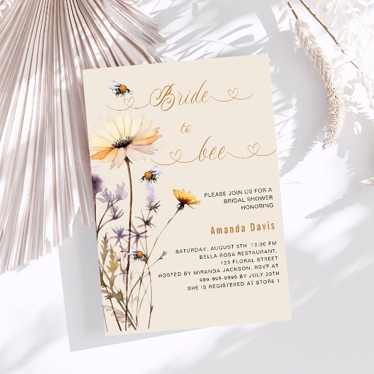 Invitation Mariée à être fleur sauvage jaune beige douche nup
