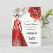 Invitation Mariée chinoise mariée or rouge fleurs jardin mari (Debout devant)