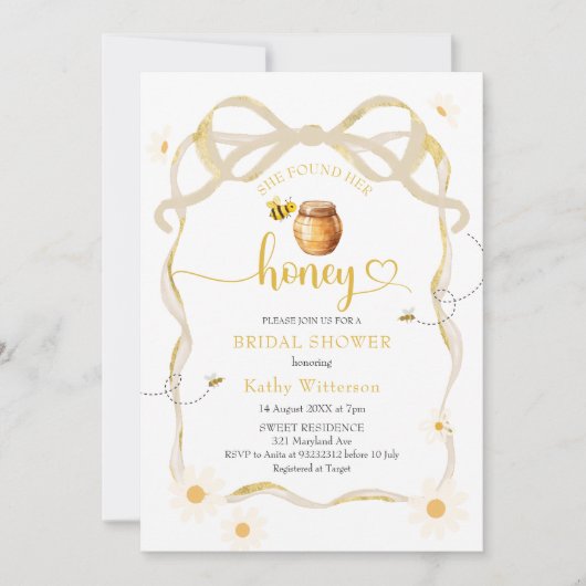 Invitation Mariée d'abeilles mignonne Bow Daisy (Devant)