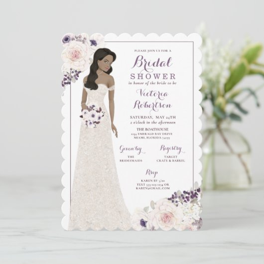 Invitation Mariée d'anémone violette dans la Fête des mariées (Debout devant)