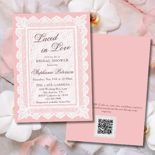 Invitation Mariée dans l'Amour Rose Finition Dentelle Code QR
