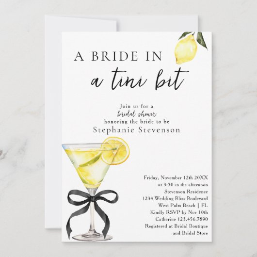 Invitation Mariée Dans Tini Bit Lemon Drop Martini Fête des m (Devant)
