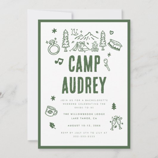 Invitation Mariée de camp moderne vert Week-end d'enterrement (Devant)