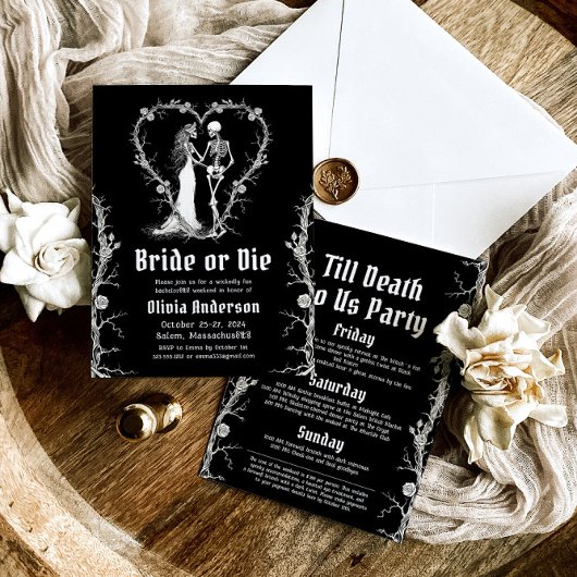 Invitation Mariée d'Halloween ou Die Skeleton Bachelorette Pa