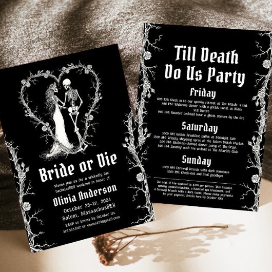 Invitation Mariée d'Halloween ou Die Skeleton Bachelorette Pa
