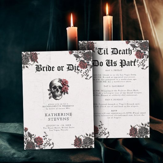 Invitation Mariée Die Goth Crâne Bachelorette Itinéraire de l
