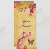 Invitation MARIÉE ÉLÉGANTE PAPILLON  PARCHEMIN Monogramme (Devant / Derrière)