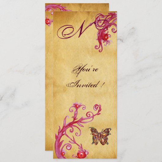 Invitation MARIÉE ÉLÉGANTE PAPILLON  PARCHEMIN Monogramme (Devant / Derrière)
