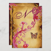 Invitation MARIÉE ÉLÉGANTE PAPILLON  PARCHEMIN Monogramme (Devant / Derrière)