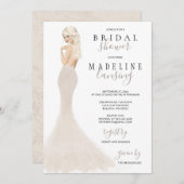 Invitation Mariée en Champagne Lace Gown Fête des mariées Inv (Devant / Derrière)