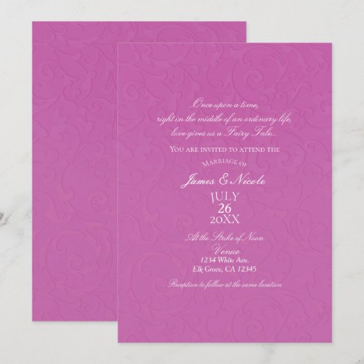 Invitation Mariée en Damassé Conte de Fées Rose Princesse (Devant / Derrière)