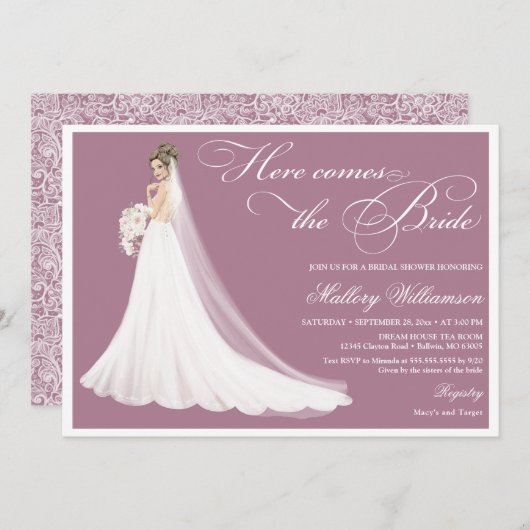 Invitation Mariée en dentelle Mariage Fête des mariées (Devant / Derrière)