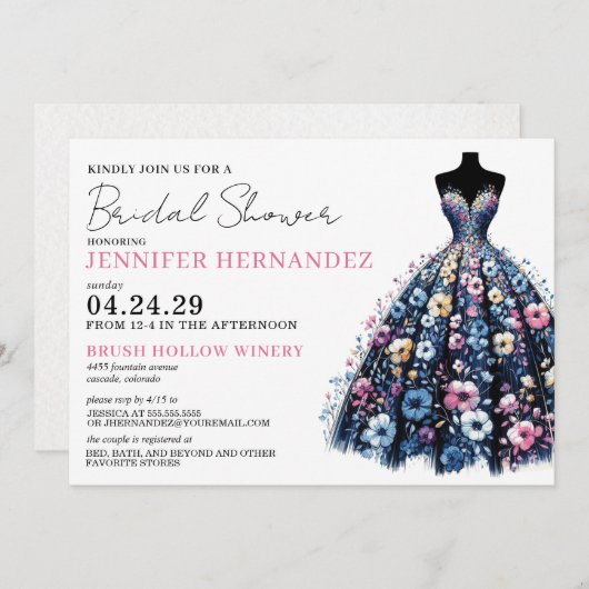 Invitation Mariée en Fleur sauvage en fleurs Fête des mariées (Devant / Derrière)