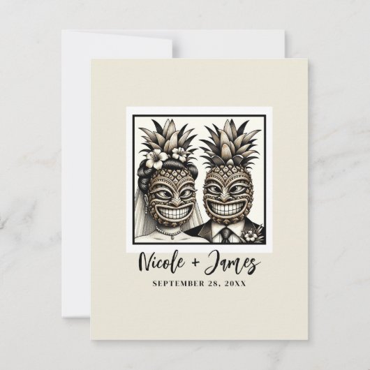 Invitation Mariée et chambre Aloha Ananas Tiki Mariage RSVP (Dos)