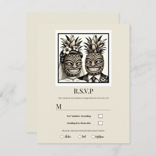 Invitation Mariée et chambre Aloha Ananas Tiki Mariage RSVP (Devant / Derrière)