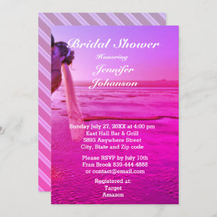 Invitation Mariée et chambre violet Sunset Beach Fête des mar