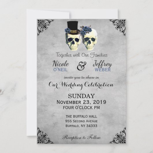 Invitation Mariée et champignon Goth Mariage russe Bleu (Devant)