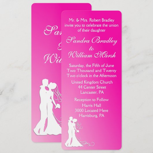 Invitation Mariée et fille Fuchsia (Devant / Derrière)