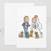 Invitation Mariée et mari avec des chats (Devant / Derrière)
