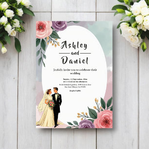 Invitation Mariée Et Mari Romantiques Mariage Floral Aquarell