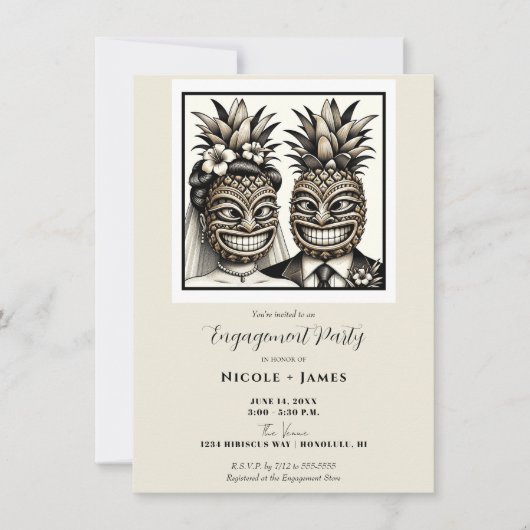 Invitation Mariée et marié Aloha Pineapple Tiki Fiançailles (Devant)