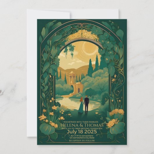 Invitation Mariée et marié aux cheveux bruns (Devant)