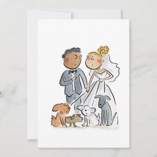 Invitation Mariée et Marié et Chiens (Devant)