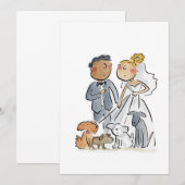 Invitation Mariée et Marié et Chiens (Devant / Derrière)