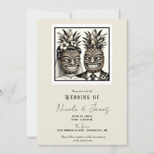 Invitation Mariée et Marié Tête de Tiki Ananas Aloha Mariage