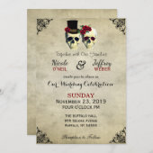 Invitation Mariée et salle de jeu Crâne Goth Rustique Mariage (Devant / Derrière)