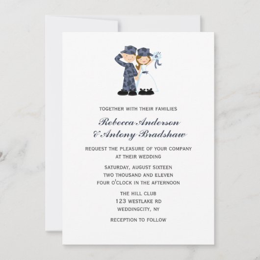 Invitation Mariée et soldat en Mariage Camouflage bleu (Devant)