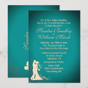 Invitation Mariée et Turquoise et crème
