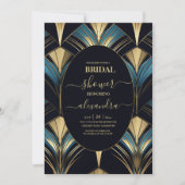 Invitation Mariée Glamour Bleu et Or Art Déco (Devant)