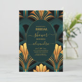Invitation Mariée Glamour Vert et Or Art Déco (Debout devant)